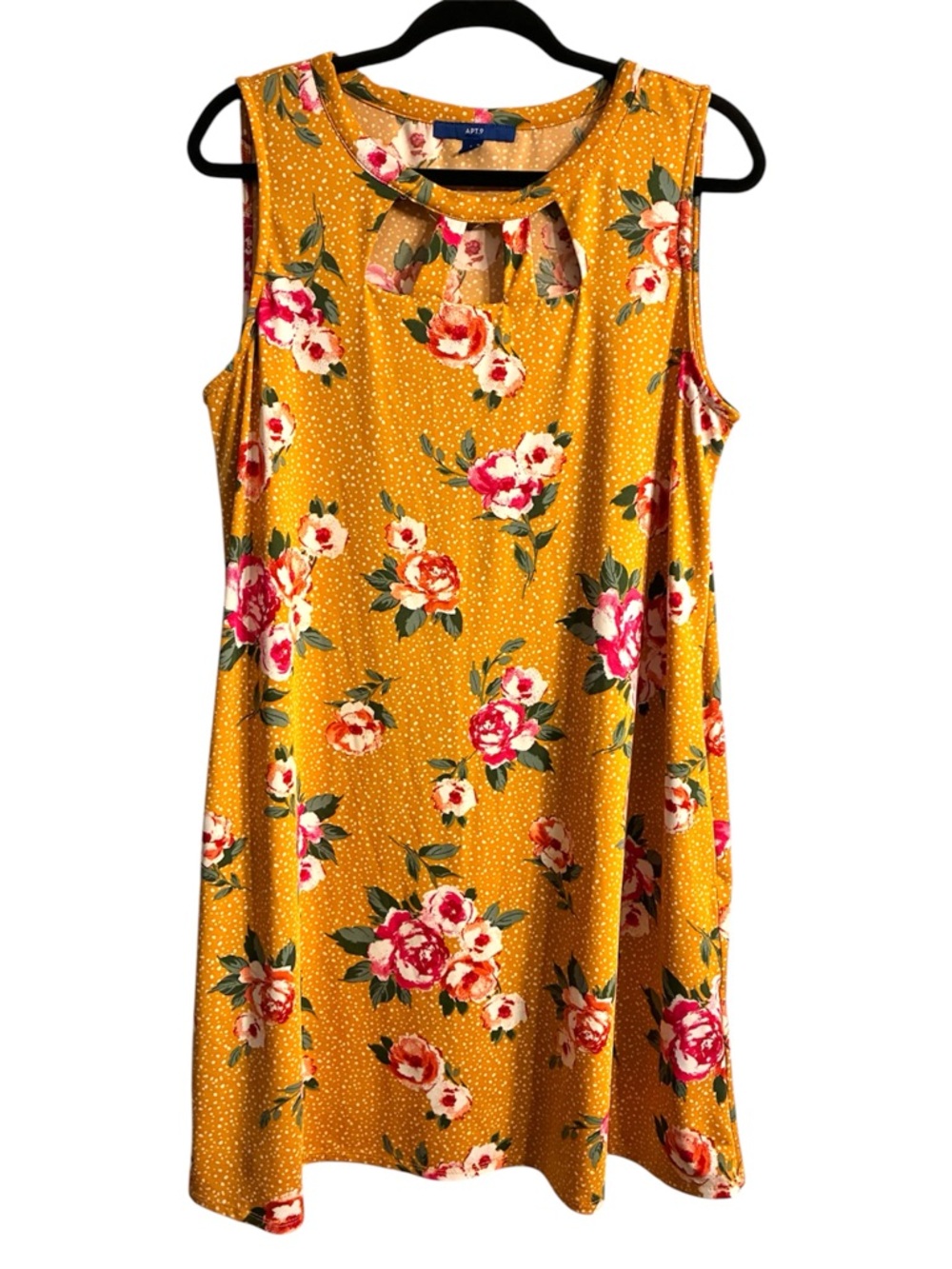 🌼 Apt. 9 mustard floral sleeveless swing dress keyhole neck size L